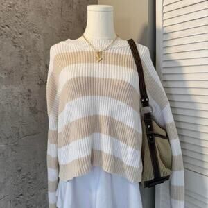 Preppy Soft & Cozy Beige Striped Sweater